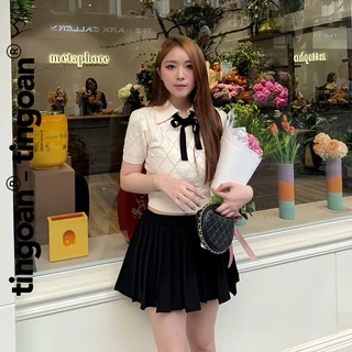 TINGOAN® - Áo len be crop bề mặt len hoạ tiết quả trám chi tiết buộc nơ YURI YURI TOP/NUDE PHIÊN BẢN MỚI NHẤT T6/24