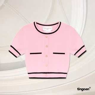 TINGOAN® - Áo len ngắn tay viền đen chống nhăn hồng ALISSA TOP/PK