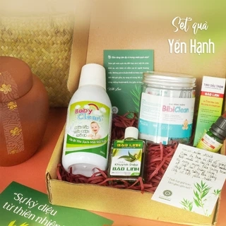 Set quà tặng cho bé "Yến hạnh" - Dầu khuynh diệp, Tinh dầu tràm Huế, Nước tắm thảo dược, gạc rơ lưỡi