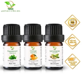 Bộ 3 Chai Tinh Dầu Nguyên Chất TAMAS 5ml Hương Sả Chanh, Quế, Bạc Hà, Cam,...Tinh Dầu Thơm Phòng, Thư Giãn, Đuổi Muỗi