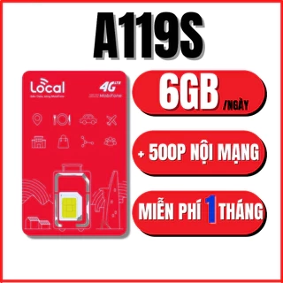 Sim 4G Mobifone A119S 6GB/ ngày - 180GB/ tháng, 500 phút gọi , SIÊU DATA Sẵn 1 Tháng.