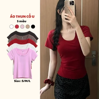Áo thun nhũ cổ U co giãn ôm body trơn TiQi Jeans A-167