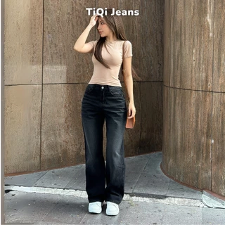 Quần jean nữ ống suông rộng đen trơn basic wash trắng TiQi Jeans B320