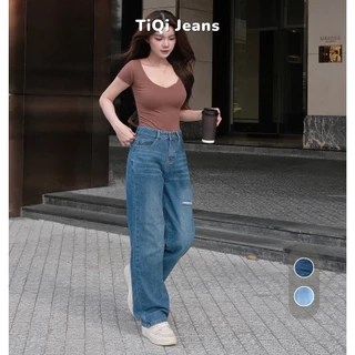 Quần jean nữ ống suông rộng rách đùi nhẹ TiQi Jeans B404