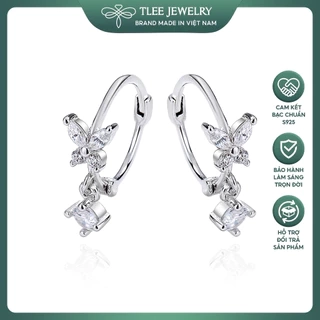Bông tai bạc nữ TLEE mẫu bông tròn tua hồ điệp đá TLEE JEWELRY B0339