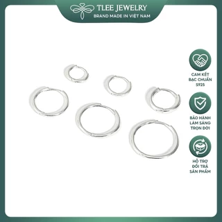 Khuyên tai bạc tai tròn trơn TLEE bản dày chốt bấm chắc chắn nhiều size TLEE JEWELRY B0121