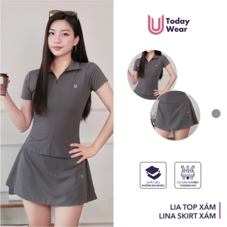 Set bộ đồ thể thao nữ pickcleball tennis áo Lia Top chân váy Lina Skirt xám Today U Wear thoáng mát có quần bảo hộ