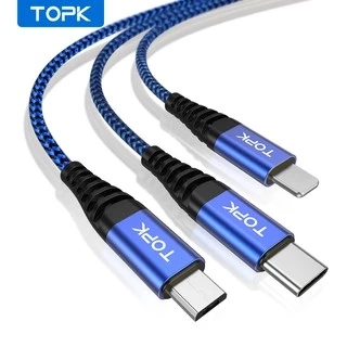 Dây cáp sạc nhanh TOPK AN24 3 trong 1 cổng micro USB Type C