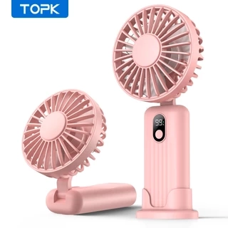 Quạt cầm tay cầm tay TOPK 2400mAh / 5000mAh USB có thể sạc lại Quạt du lịch cá nhân 3 trong 1 có màn hình kỹ thuật số 90° Quạt để bàn có thể gập lại có đế, Quạt để bàn Mini để trang điểm / C