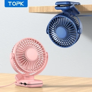 Quạt tích điện TOPK mini kẹp bàn với xoay 720° 3 tốc độ/gió mạnh/không ồn/cổng usb cho gia đình/văn phòng