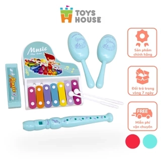 Đồ chơi đàn gõ Xylophone kèm sáo, lục lạc, kèn harmonica cho bé ToyHouse 682-9