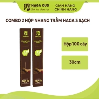 Combo 2 hộp Nhang Trầm HAGA 3 sạch, 100 cây * 2 hộp (loại 30cm) -  Tiết kiệm, Thơm trầm, ít khói, An toàn sức khỏe