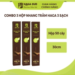 Combo 3 hộp Nhang Trầm HAGA 3 sạch, 50 cây (loại 30cm) - Thơm trầm dễ chịu, Ít khói, An toàn sức khỏe
