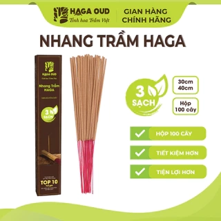 Nhang trầm Haga 3 Sạch, 100 cây tiết kiệm, Thơm trầm, Ít khói, An toàn sức khỏe - 30cm/40cm