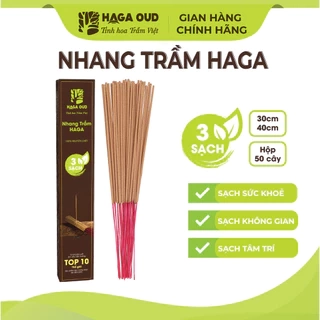 Nhang trầm Haga 3 Sạch, Thơm ngọt ấm dễ chịu, Ít khói, An toàn sức khỏe, 50 cây/5 cây - 30cm/40cm