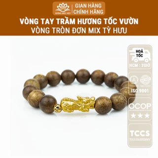 Vòng tay trầm hương mix Tỳ Hưu trầm tóc vườn Xưởng Mộc Việt mang lại may mắn bình an tài lộc