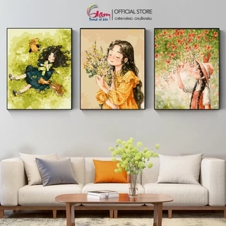 Tổng hợp tranh sơn dầu số hóa tự tô theo số GAM Cô Gái Tóc Xù Aeppol căng khung 40x50cm