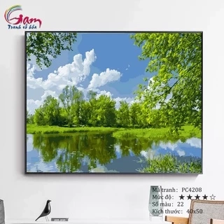 Tranh số hóa phong cảnh GAM hồ nước trong xanh có căng khung 40x50cm mã PC4208