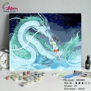 Tranh số hoá tự tô màu Gam Anime Ghibli vùng đất linh hồn căng khung 40x50cm AN0889