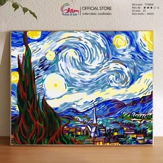 Tranh Tô Màu Số Hoá Trừu Tượng Van Gogh Đêm Đầy Sao GAM Căng Khung 40x50cm TT0808