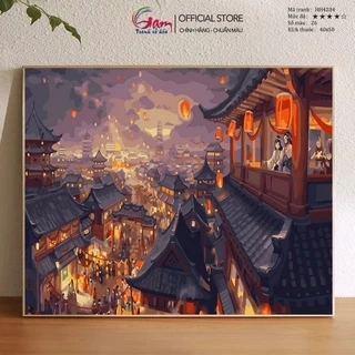 Tranh Tô Màu Theo Số Anime Lễ Hội Đèn Lồng GAM Ghibli Nhật Bản Đã Căng Khung 40x50cm HH4284