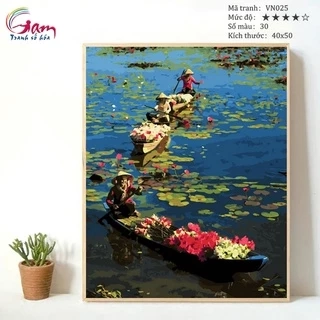 Tranh tô màu theo số Gam Phong cảnh Làng quê Việt Nam căng khung 40x50cm VN025