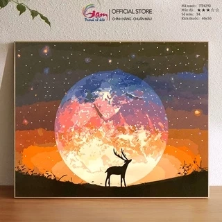 Tranh Tô Màu Theo Số Hươu Dưới Ánh Trăng GAM Đã Căng Khung 40x50cm TT4292