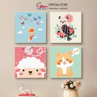 Tranh tô màu theo số động vật cute dễ thương GAM size mini 20x20cm dễ tô