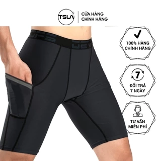 Quần legging nam ngắn giữ nhiệt có túi form ôm thun đùi bó combat tập gym đá bóng rổ TSLA DEL1002