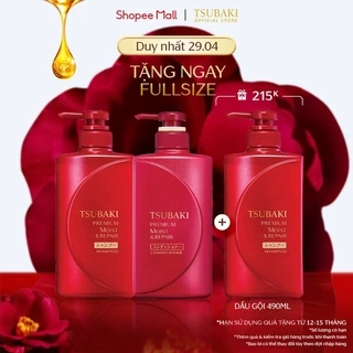 Bộ đôi Gội Xả Dưỡng tóc bóng mượt Tsubaki Premium Moist 490mlx2