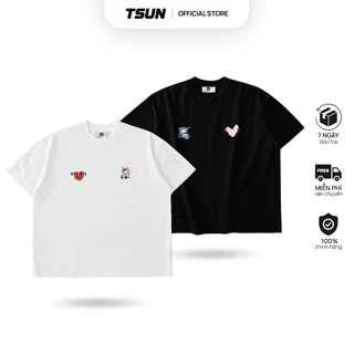 Áo Thun Cặp Đôi LoveTeddy Trái Tim Brand TSUN Chính Hãng, Trắng/Đen, Nam/Nữ,  Form Rộng, Oversize, Bigsize, Localbrand