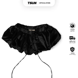 Quần Váy Ngắn Bí Dáng Phồng Màu Đen Brand TSUN Chính Hãng - Pumpkin Mini Skirt, Nữ, May 2 Lớp