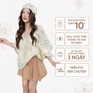 TUBYCATU |  Áo ren họa tiết hoa begie/ pink floral lace top