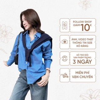 TUBYCATU | Áo sơ mi sọc xanh tay dài (Không kèm khăn len)
