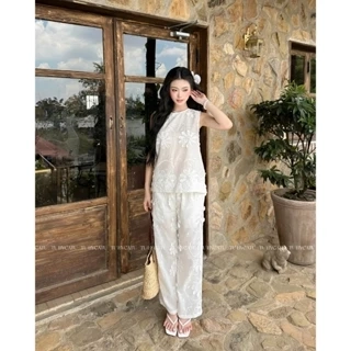 TUBYCATU | Áo và quần ren trắng họa tiết hoa 3d
