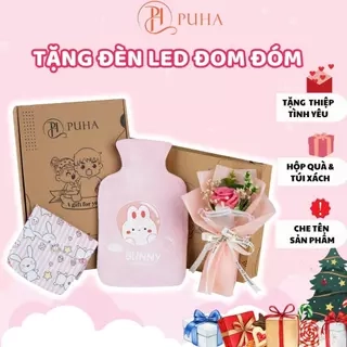 Set túi chườm nóng giảm đau bụng kinh Puha 1000ml và hoa hồng tặng bạn gái dịp giáng sinh
