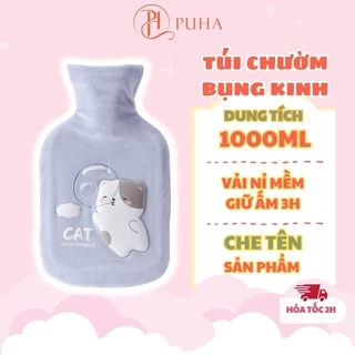 Túi sưởi ấm bụng kinh cho nữ Puha 1000ml, nóng lạnh đa năng giữ nhiệt 3h, món quà tặng bạn gái