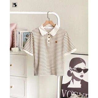 Áo thun polo nữ Twentyfive ngắn tay, kẻ ngang phong cách trẻ trung hiện đại 6644