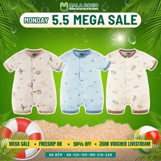Bodysuit cộc tay cho bé Ualarogo áo liền quần 3-12 tháng vải Sợi tre Bamboo mềm mịn co giãn cúc giữa 2154