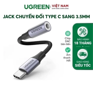 Jack chuyển đổi TypeC sang 3.5mm UGREEN AV161 | Chip DAC | Vỏ nhôm có dây bện | Bảo Hành 18 Tháng 1 Đổi 1.