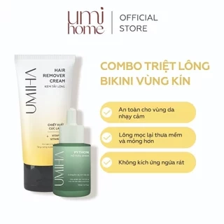 Combo triệt lông Bikini Vùng Kín vĩnh viễn UMIHA ORGANIC gồm Mỡ Trăn Umiha 30ml và Kem Tẩy Lông Umiha 85g an toàn