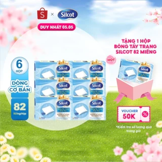 Bộ 6 hộp Bông trang điểm (bông tẩy trang) Silcot 82 miếng/hộp