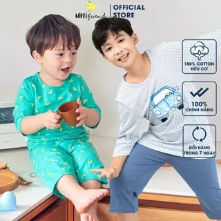 Đồ bộ quần áo thun cotton lửng tay cho bé trai và bé gái mặc nhà mùa hè chính hãng Unifriend Hàn Quốc U2022-3