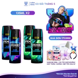 Combo 2 Xịt thơm nước hoa cao cấp AXE 135ml, Fine Fragrance mist lưu hương tinh tế và khử mùi lên tới 72h