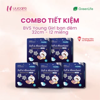 Combo tiết kiệm BVS UUcare Singapore Young Girl ban đêm 32cm 12 miếng