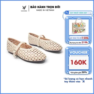 VACHINO - Giày búp bê nữ đế bệt dẻo, mũi tròn chất da mềm thiết kế khắc lazer thời trang-VA012