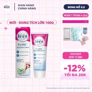 Kem tẩy lông Veet Pure cho da nhạy cảm, hộp lớn 100g tiết kiệm, công thức Pure cải tiến