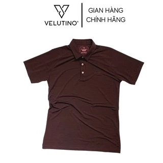 Áo polo nam Velutino ngắn tay cổ bẻ 3 cúc nâu kẻ ngang cotton mềm mại