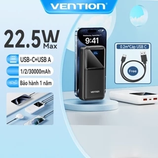 Sạc dự phòng VENTION 10000mah 20000mah cổng USB type C và micro USB đa năng cho Huawei APPLE 16 XiaoMi 30000mah