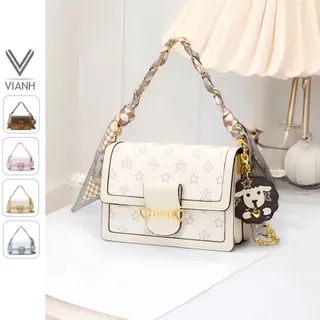 Túi xách nữ đẹp Just Star sang trọng dễ thương phối khăn charm cừu cute ViAnh Store 172905 đi làm đi chơi tiệc